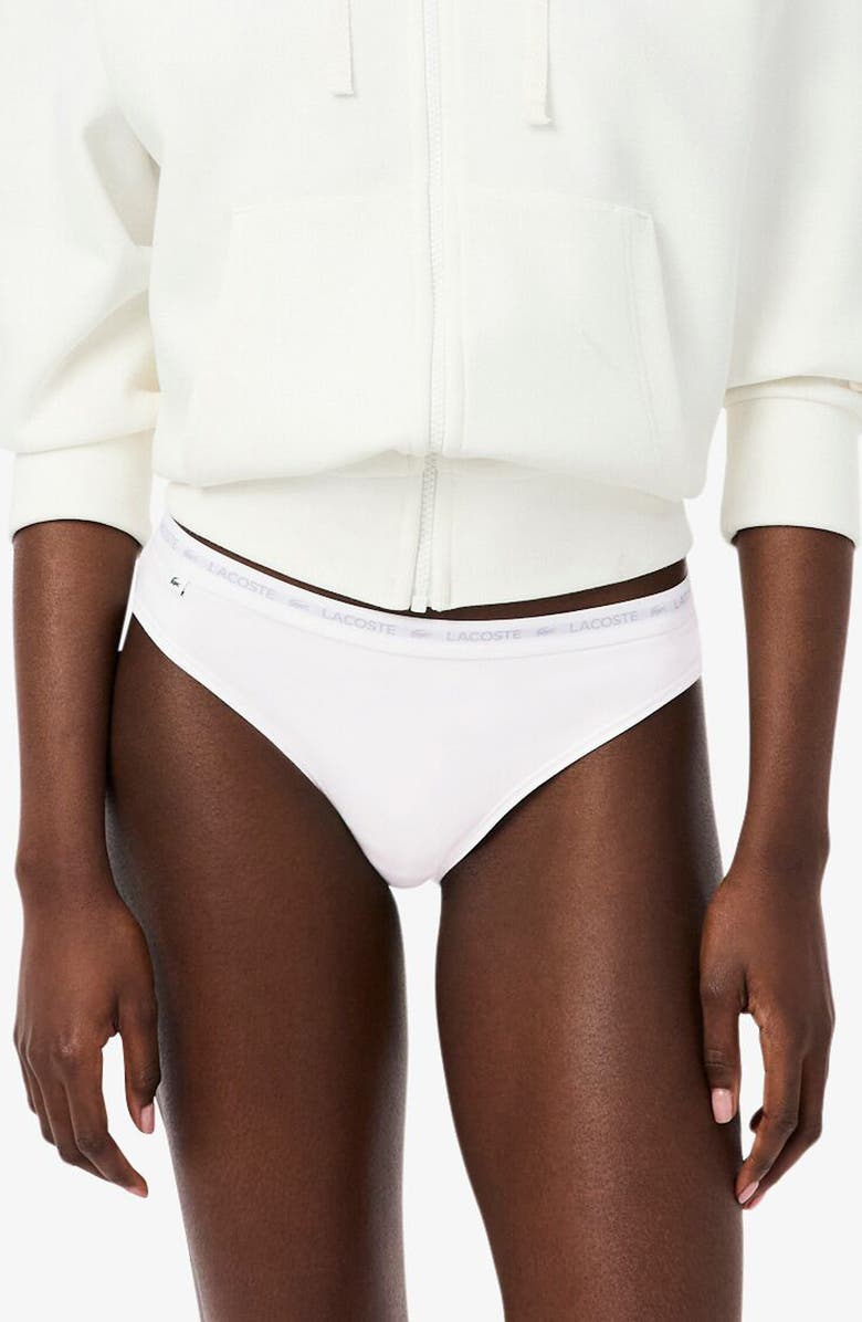 Lacoste 3-Pack Stretch Cotton Bikini Briefs, Alternate, color, Black/ White/ Silver Chine