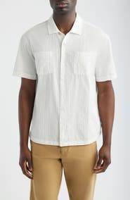 Brixton The Vintage Embroidered Stripe Short Sleeve Cotton Button-Up Shirt