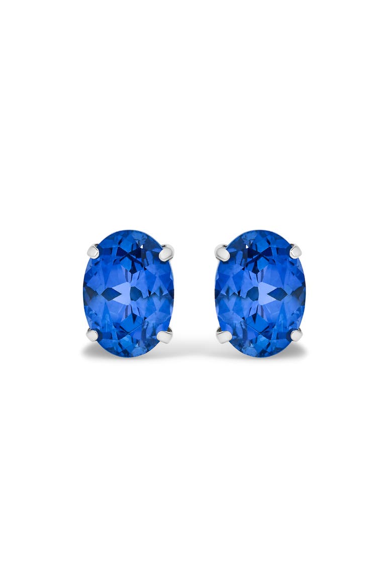 Platinum 5X7 MM Lab Created Blue Sapphire Oval Solitaire Stud Earrings, Main, color, Platinum