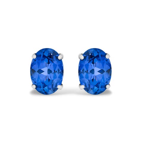 Platinum 5X7 MM Lab Created Blue Sapphire Oval Solitaire Stud Earrings
