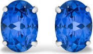 Haus of Brilliance Platinum 5X7 MM Lab Created Blue Sapphire Oval Solitaire Stud Earrings