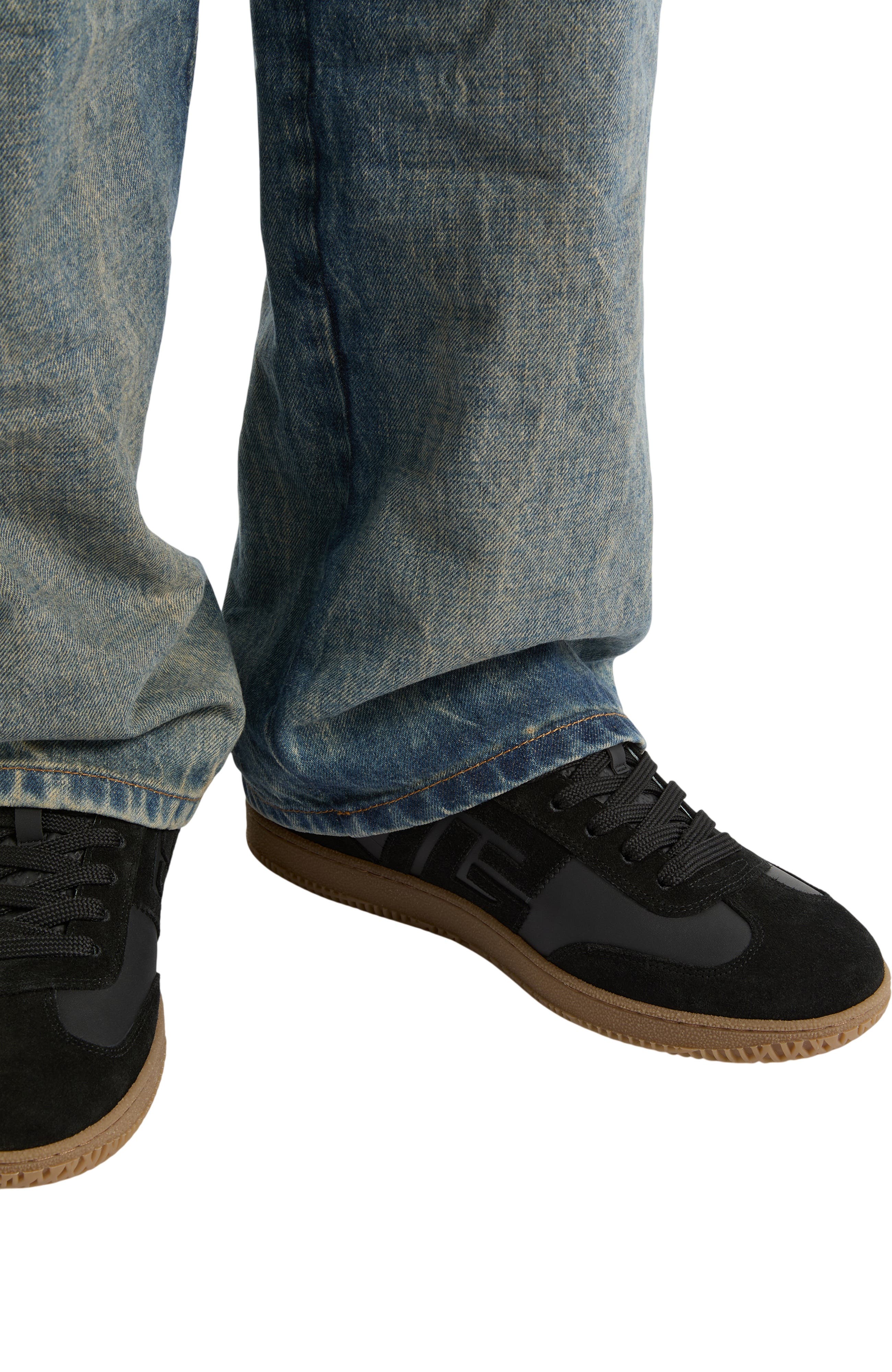 Balmain Swan suede and smooth leather trainers, Alternate, color, Black