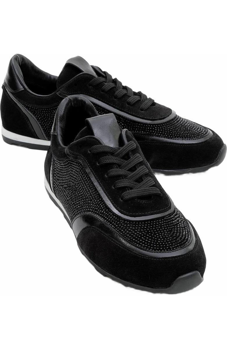 Forever & Always Shoes Bonia Rhinestone Suede Leather Sneakers, Main, color, Black Suede Leather