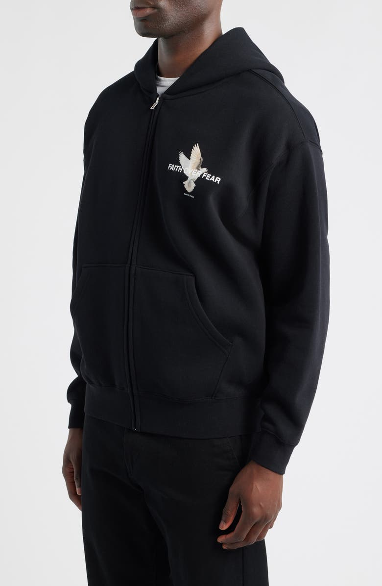 SANTO STUDIO Faith over Fear Cotton Fleece Zip Hoodie, Alternate, color, Black