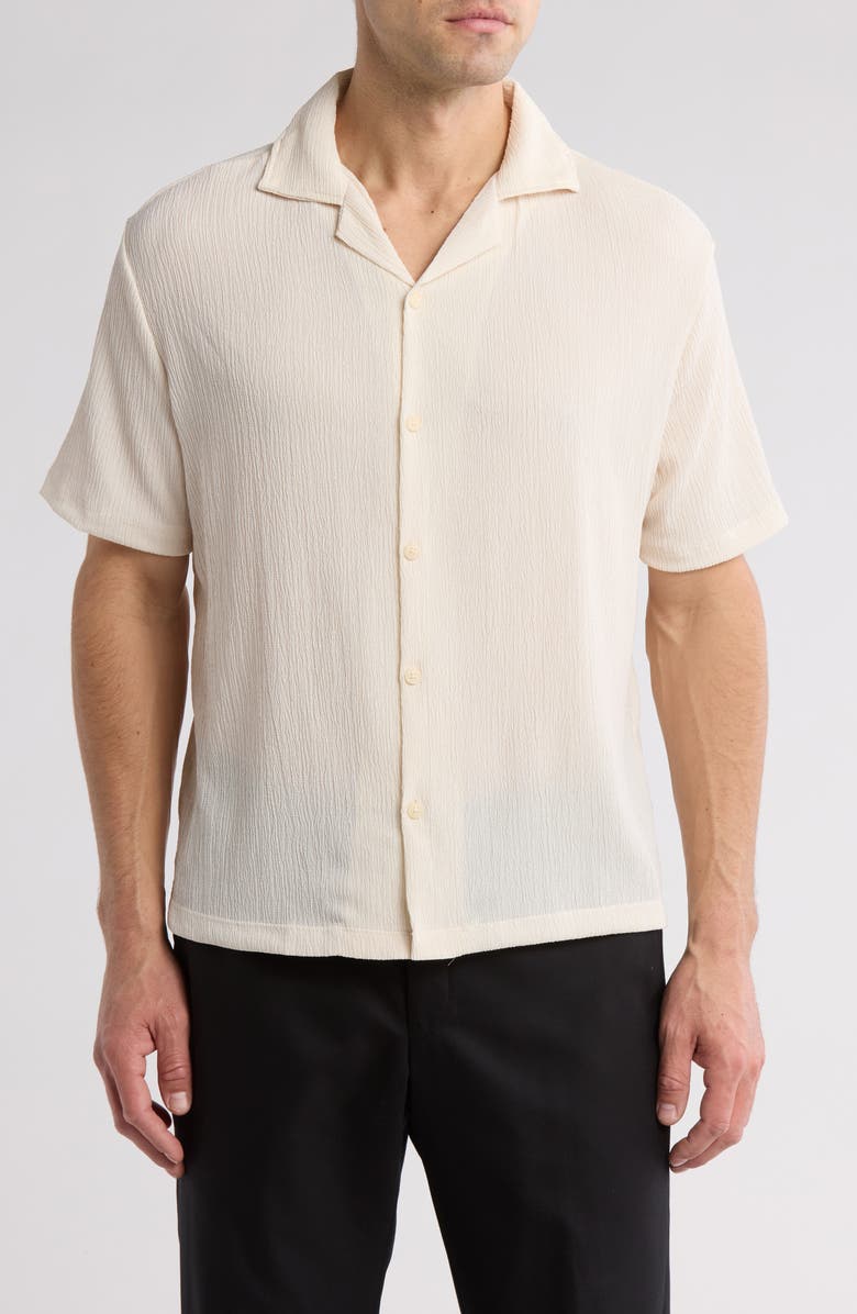 DENIM AND FLOWER Textured Camp Shirt, Main, color, Sand