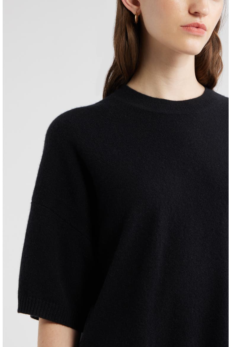 Relaxed Short Sleeve Cashmere Sweater, Alternate, color, BLACK ROCK