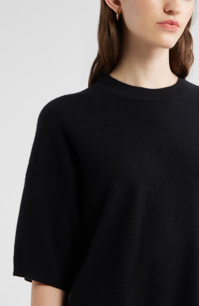 Nordstrom Short Sleeve Cashmere Sweater, Alternate, color, Black Rock