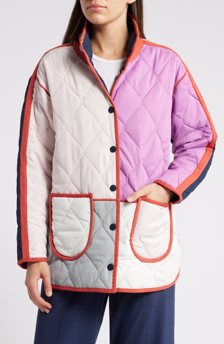 NZ ACTIVE by NIC+ZOE Mixed Up Quilted Reversible Coat, Alternate, color, Pink Multi