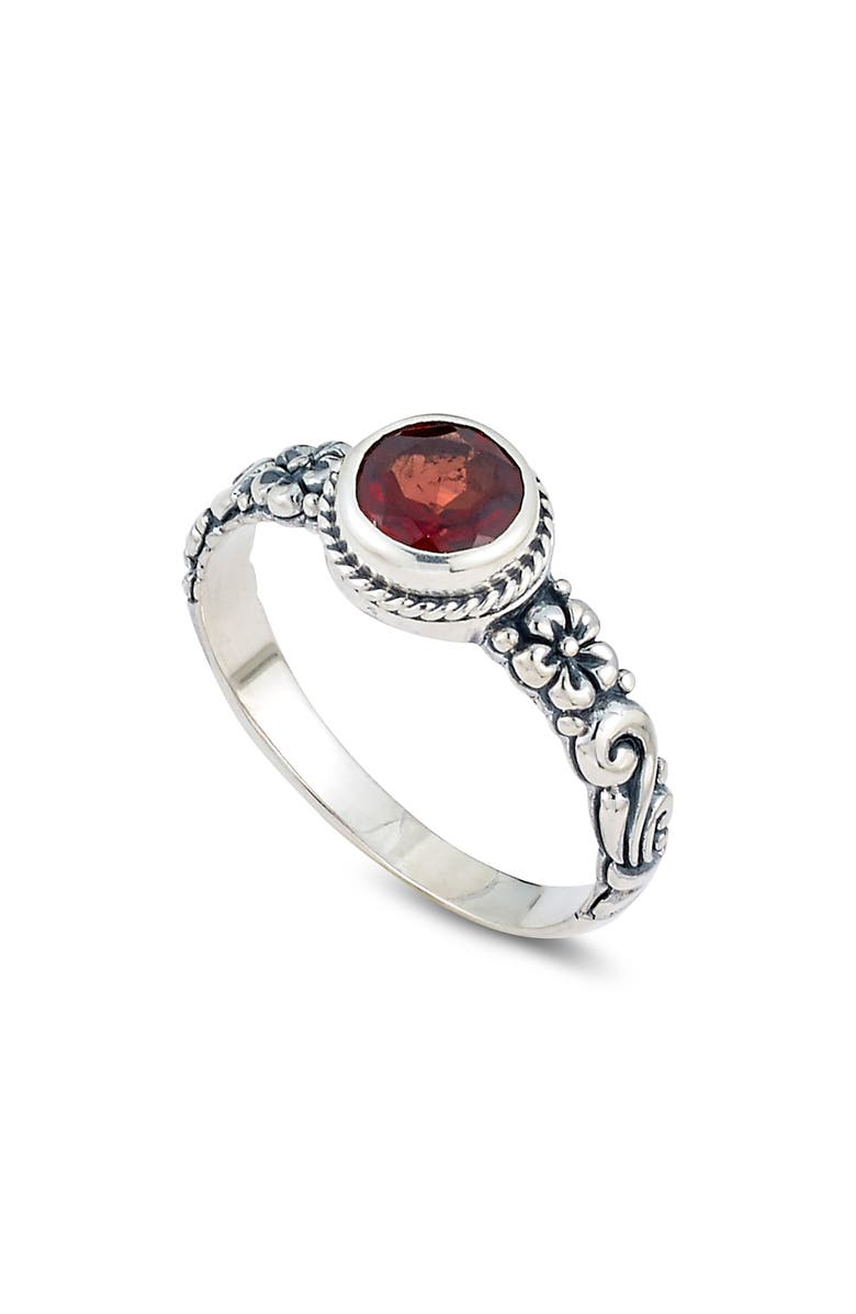 SAMUEL B. Sterling Silver Round Garnet Floral Design Ring, Main, color,