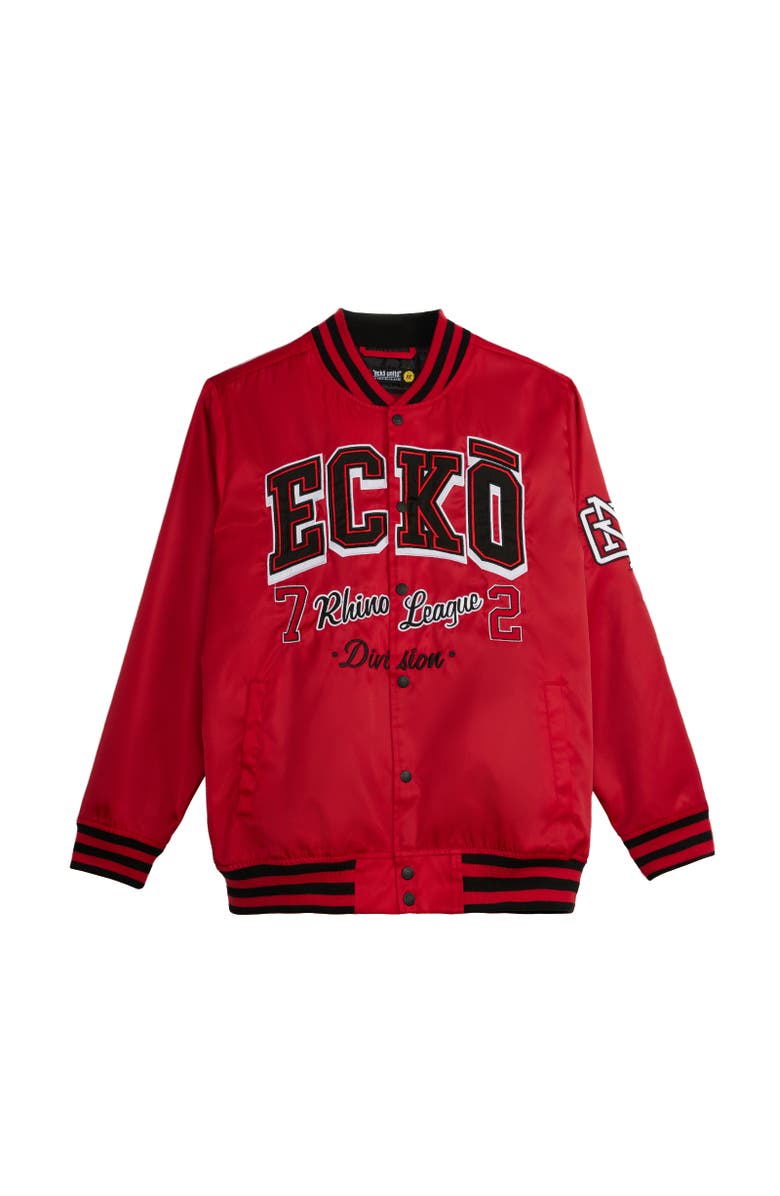 Ecko Unltd. Men's Classic Nylon Varsity Jacket, Alternate, color, True Red