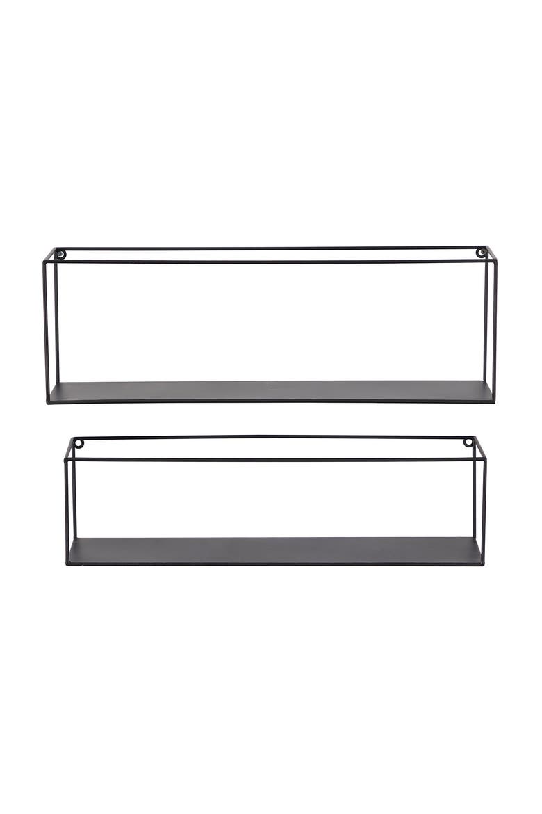 Black Metal Modern Wall Shelf - Set of 2, Main, color, BLACK