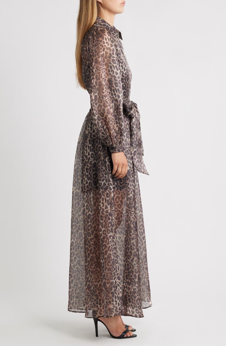 Julia Jordan Tie Belt Long Sleeve Maxi Shirtdress, Alternate, color, Brown Black