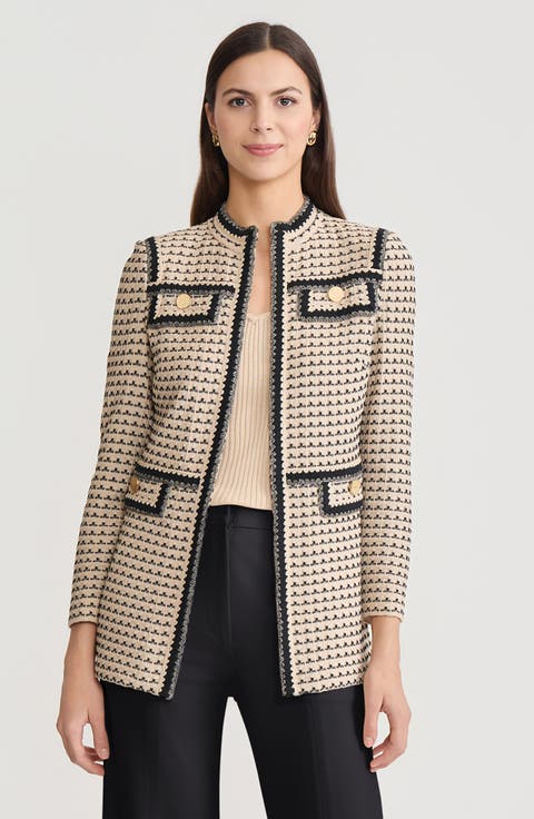 Tailored Multi-Stitch Zigzag Trim Knit Jacket
