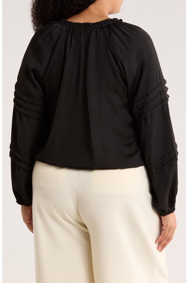 Tie Front Long Sleeve Satin Top, Alternate, color, BLACK