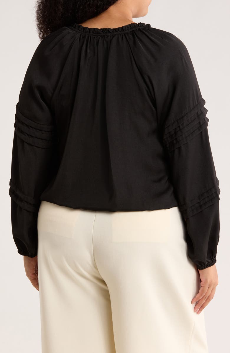 DR2 by Daniel Rainn Tie Front Long Sleeve Satin Top, Alternate, color, Black