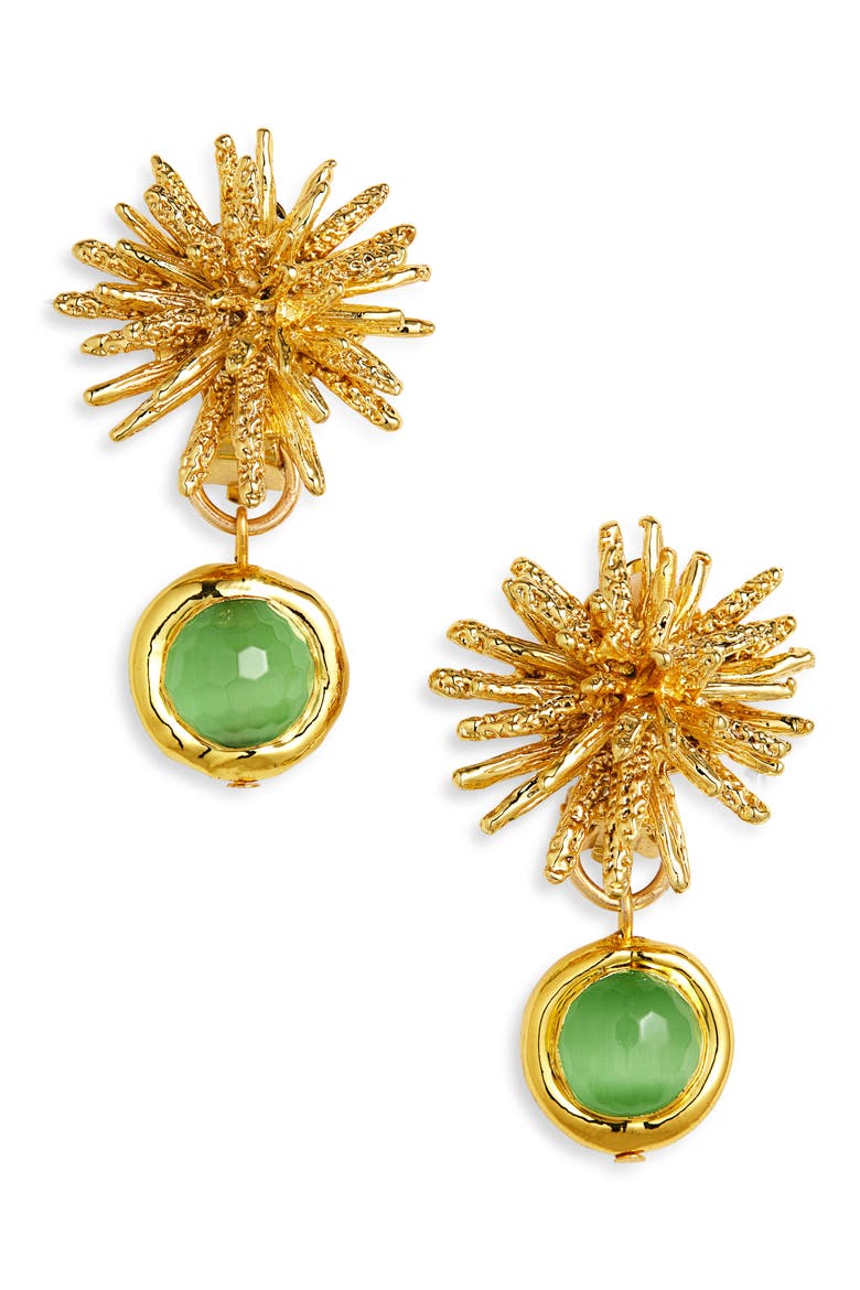Starburst Clip-On Drop Earrings, Main, color, GREEN