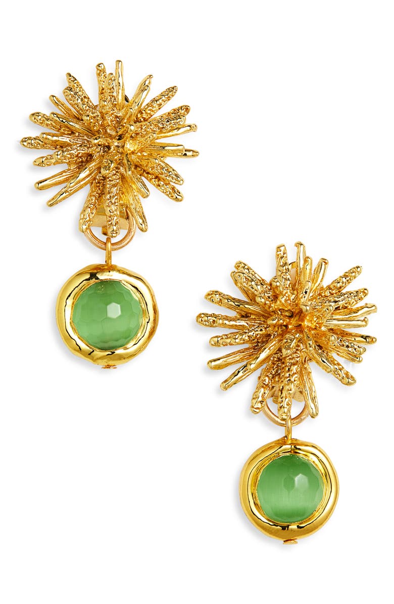 Karine Sultan Starburst Clip-On Drop Earrings, Main, color, Green