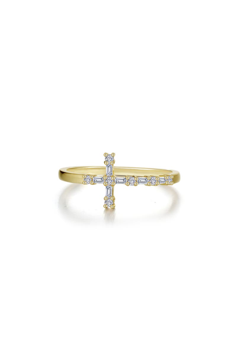 Lafonn Eden Baguette Lab Grown Diamond Cross Ring, Main, color, Gold