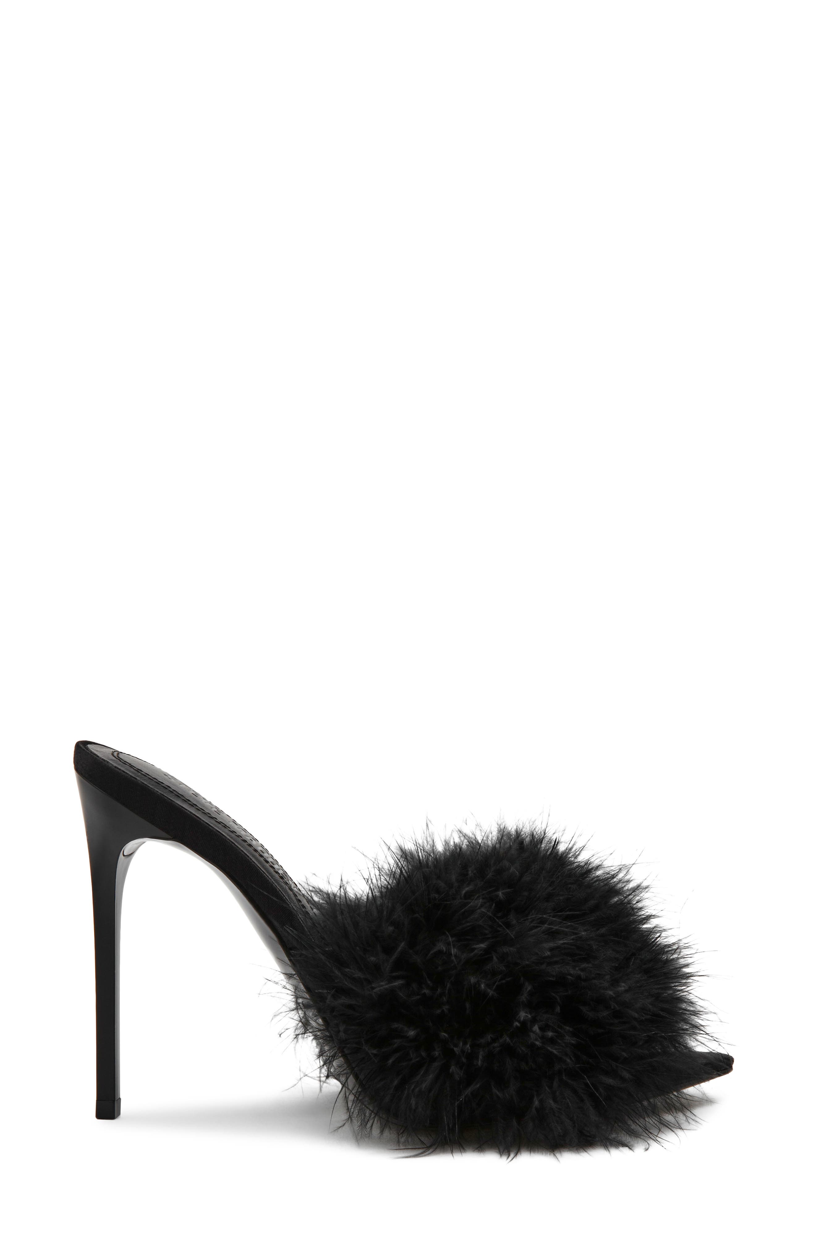 Steve Madden Ashbey Faux Feather Sandal, Main, color, Black
