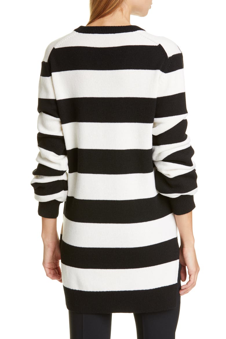 Michael Kors Stripe Draped Asymmetrical Cashmere Sweater, Alternate, color, BLACK/ WHITE