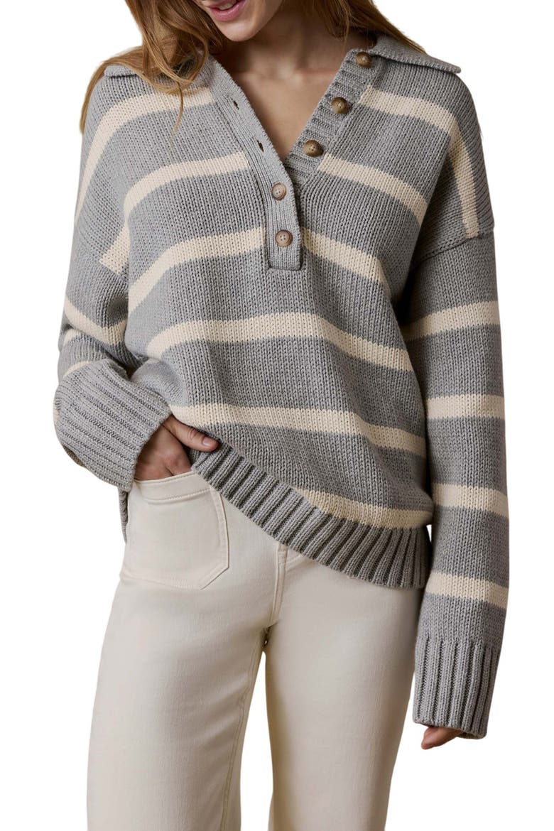 Sunwashed Stripe Organic Cotton Polo Sweater, Main, color, GREY HEATHER STRIPE