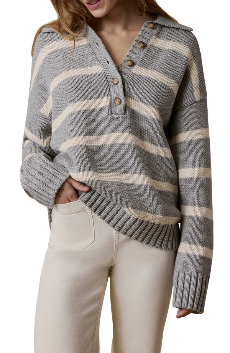 Faherty Sunwashed Stripe Organic Cotton Polo Sweater, Main, color, Grey Heather Stripe