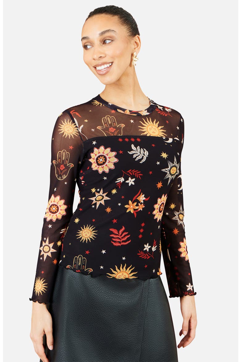 Cosmic Mesh Long-Sleeve Top, Main, color, Black