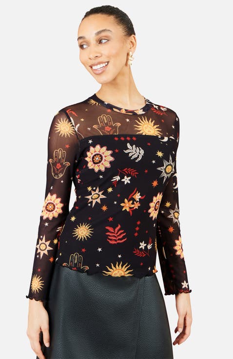 Cosmic Mesh Long-Sleeve Top