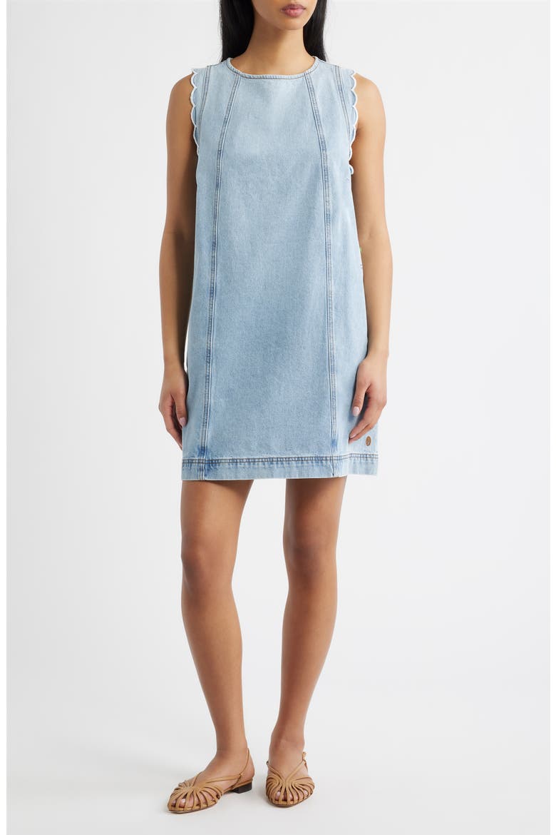 Vito Scallop Sleeveless Shift Dress, Main, color, BLEU JEAN