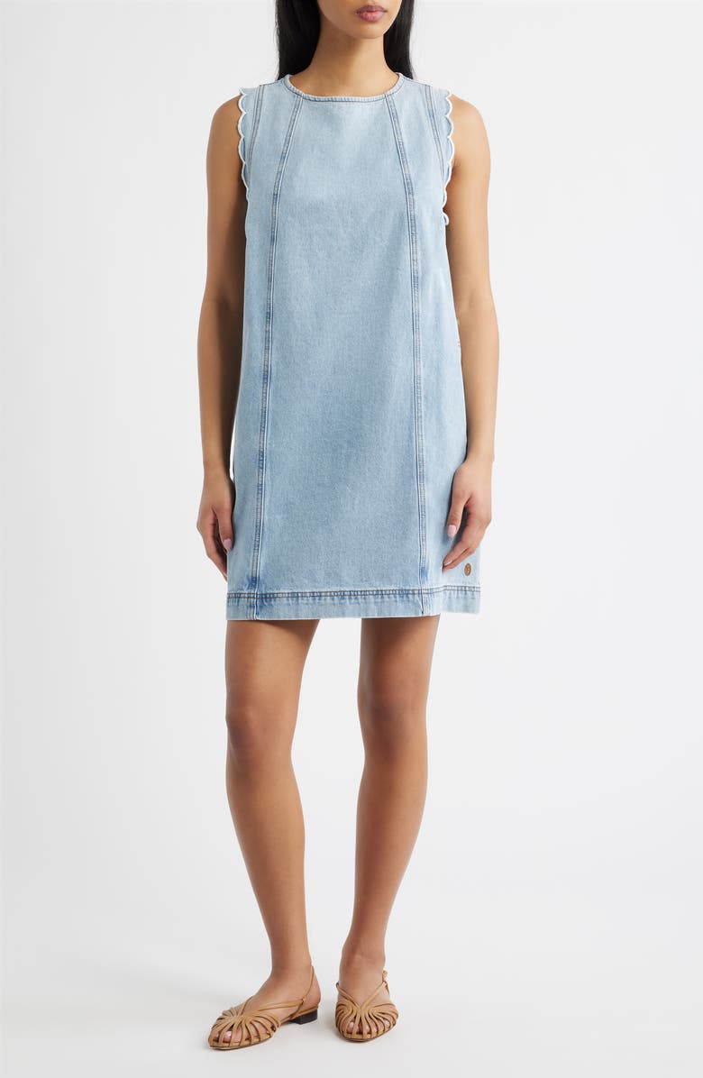 FRNCH Vito Scallop Sleeveless Shift Dress, Main, color, Bleu Jean