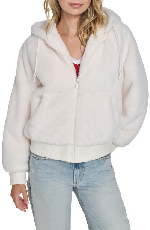 Champion Faux Fur Bomber Hoodie In White