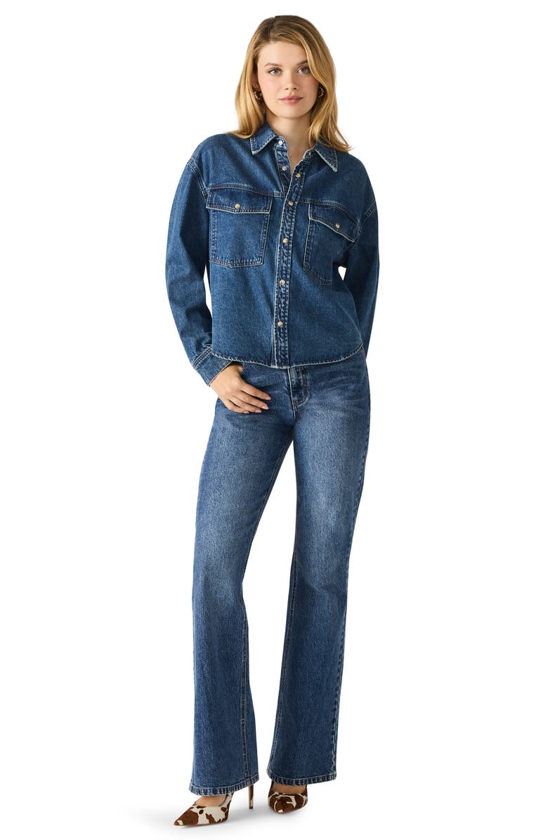 Steve Madden Judith Cotton Denim Snap-Up Shirt, Alternate, color, Dark Navy