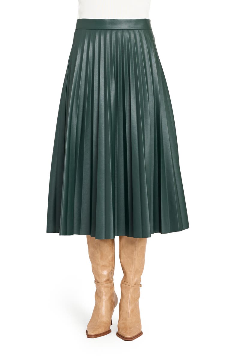 Tahari ASL Pleated Faux Leather Midi Skirt, Main, color, 