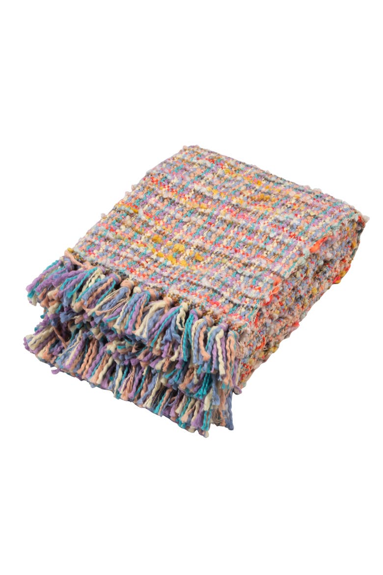 Woven Cotton Blend Throw with Fringe, Multicolor, Main, color, Blue