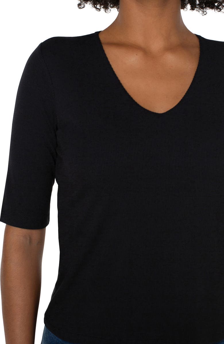 Liverpool Los Angeles Double Layer V-Neck Rib Top, Alternate, color, Black