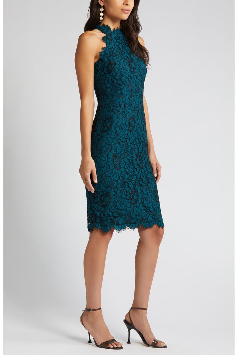 Mock Neck Lace Sheath Dress, Alternate, color, TEAL