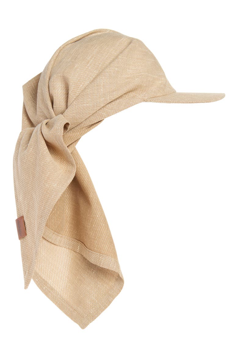 Logo Patch Linen & Wool Blend Scarf Cap, Main, color, BEIGE
