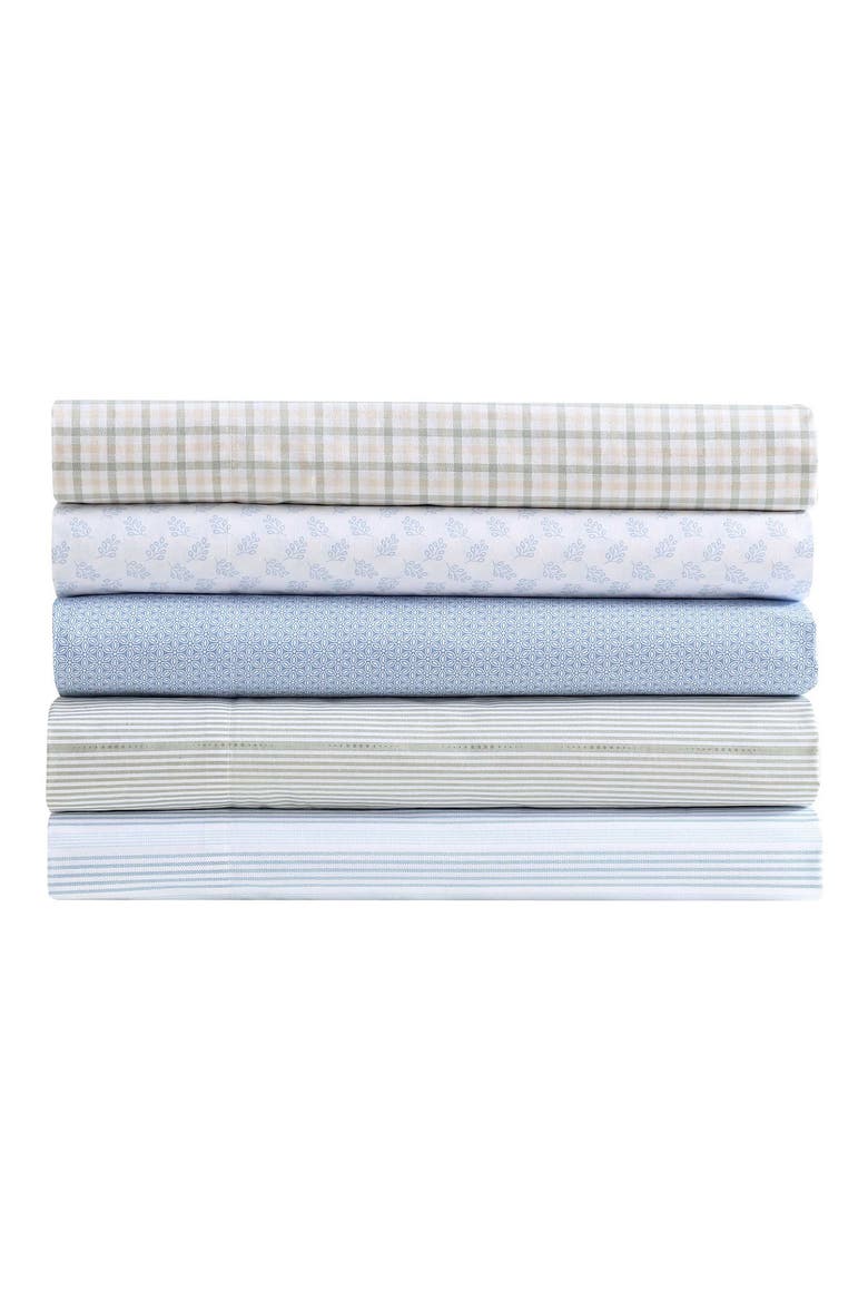 Geo Floral 200 Thread Count Cotton Percale Sheet Set, Alternate, color, LIGHT BLUE