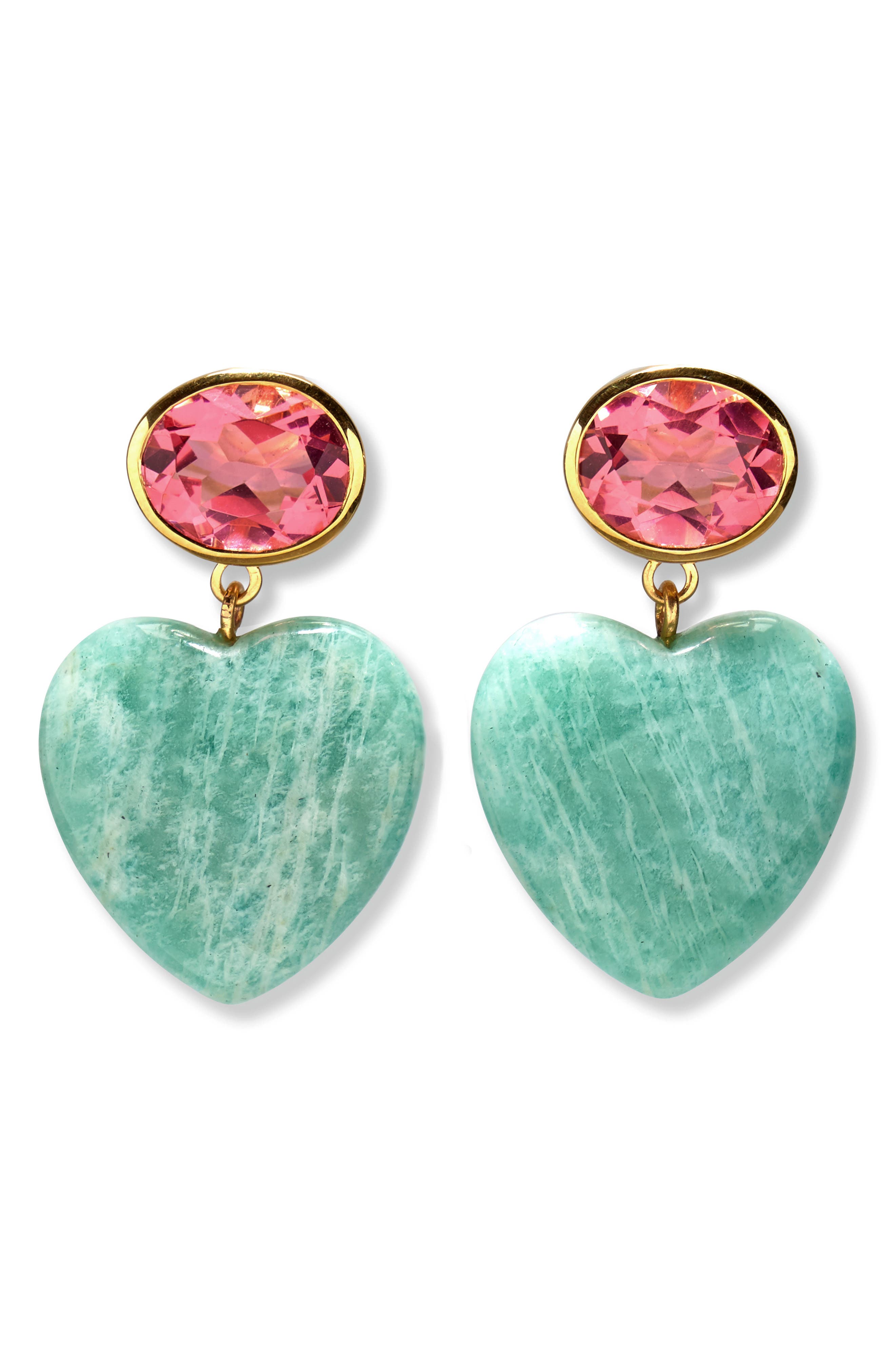 Lizzie Fortunato Gemma Heart Drop Earrings in Multi Amazonite 