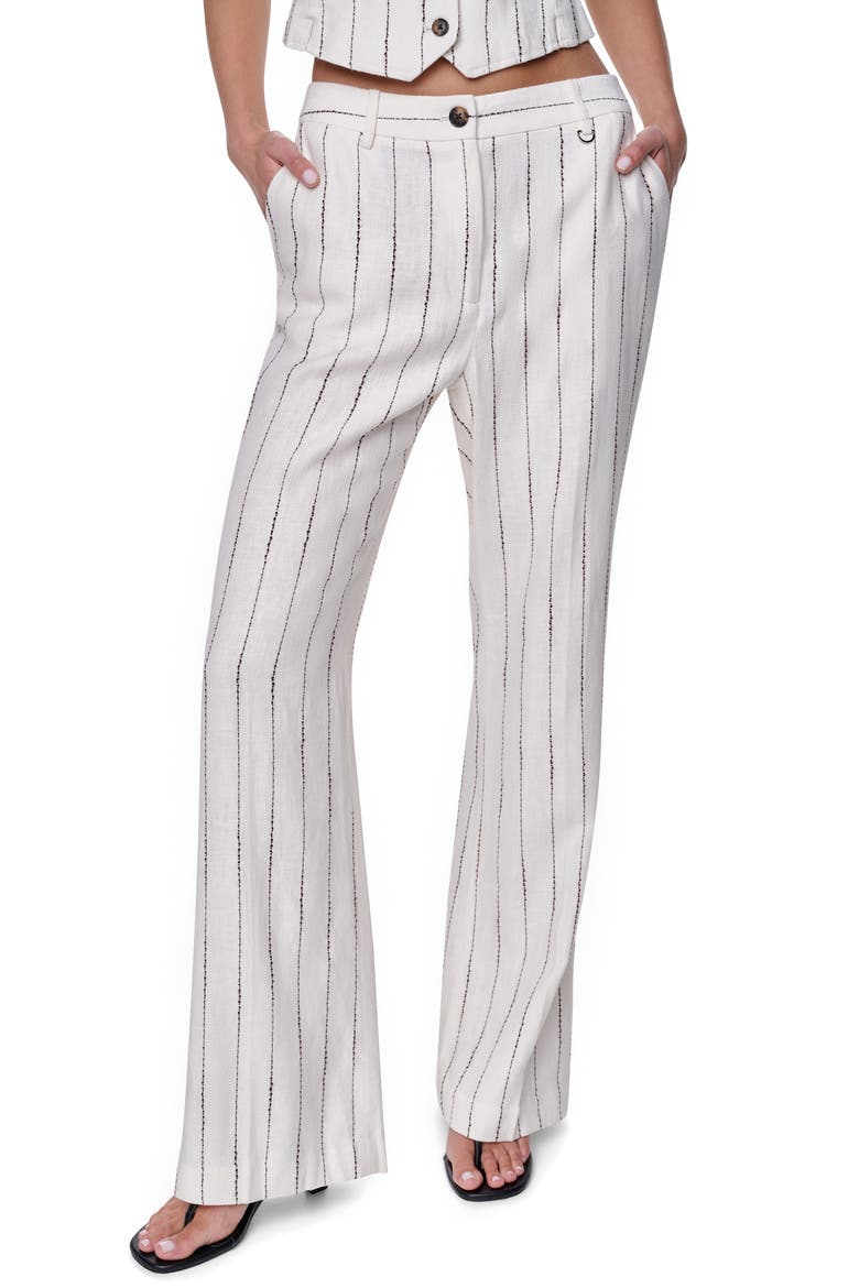 Stripe Straight Leg Linen Blend Pants, Main, color, COCONUT/ TOBACCO