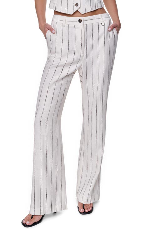 Stripe Straight Leg Linen Blend Pants