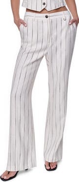 DKNY Stripe Straight Leg Linen Blend Pants