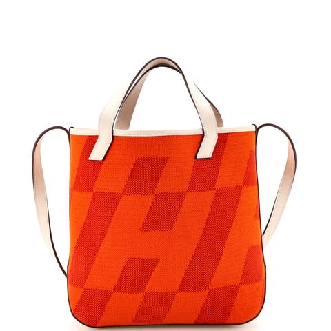 Cabas H en Biais Tote Canvas with Leather 27