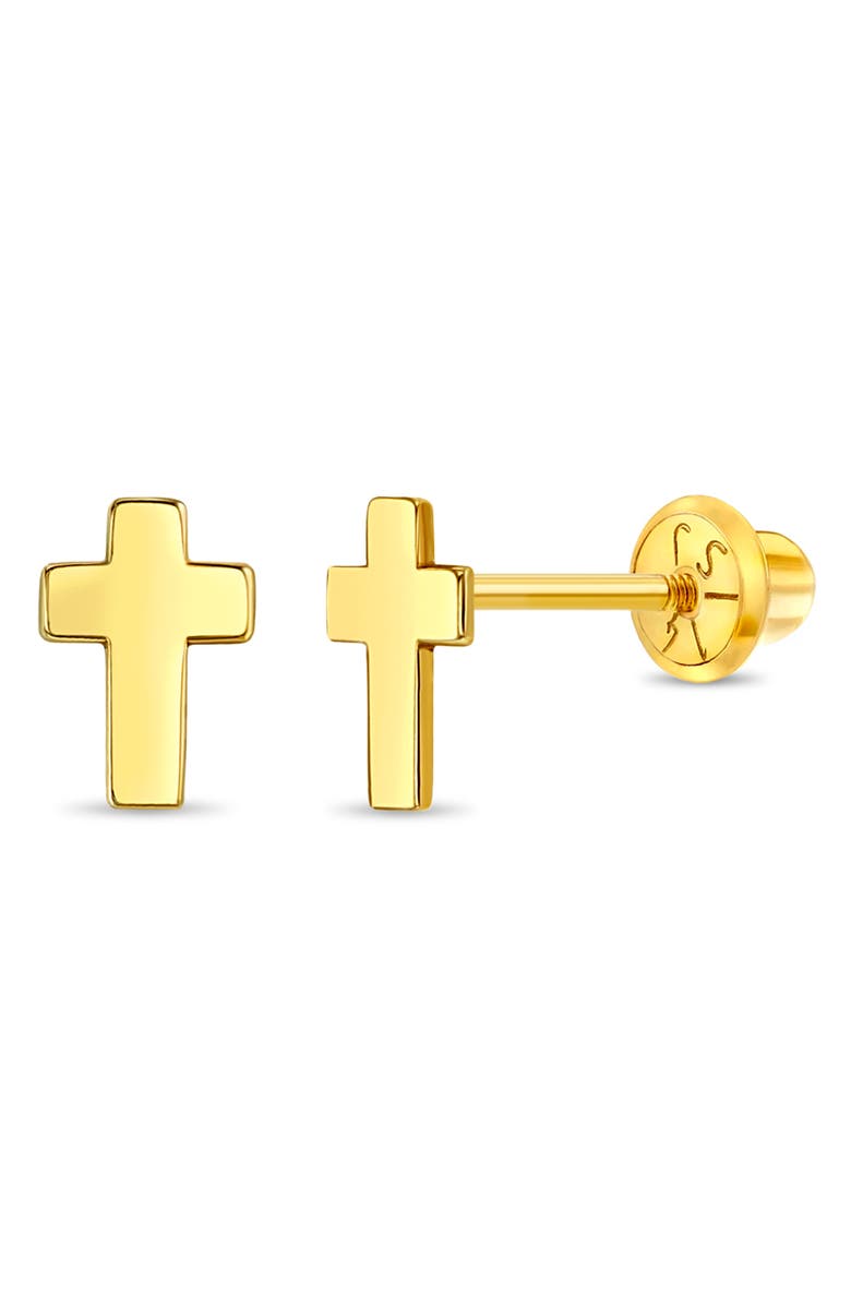 In Season Jewelry 14k Tiny Cross Earrings, Main, color, Gold