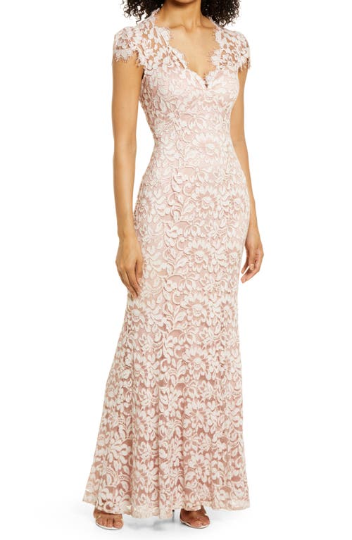 ELIZA J ELIZA J ILLUSION YOKE LACE TRUMPET GOWN