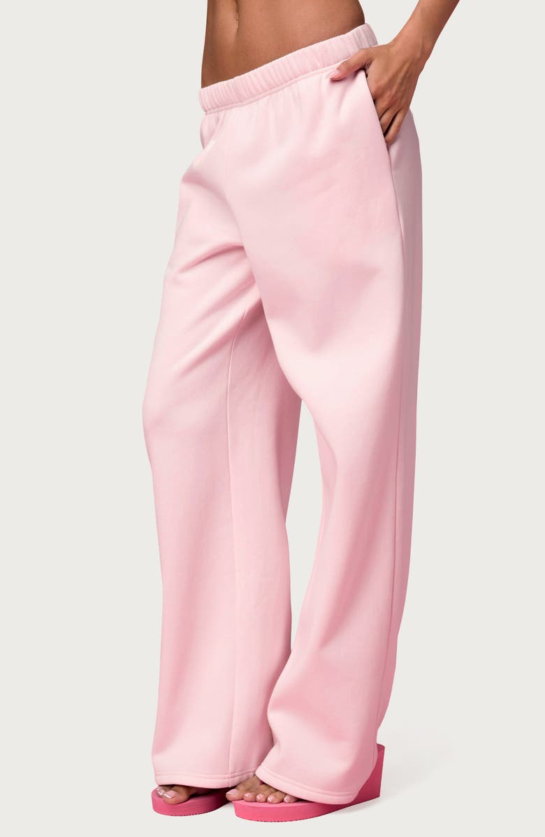 EDIKTED x Barbie<sup>™</sup> Heart Logo Wide Leg Sweatpants, Alternate, color, Light-Pink