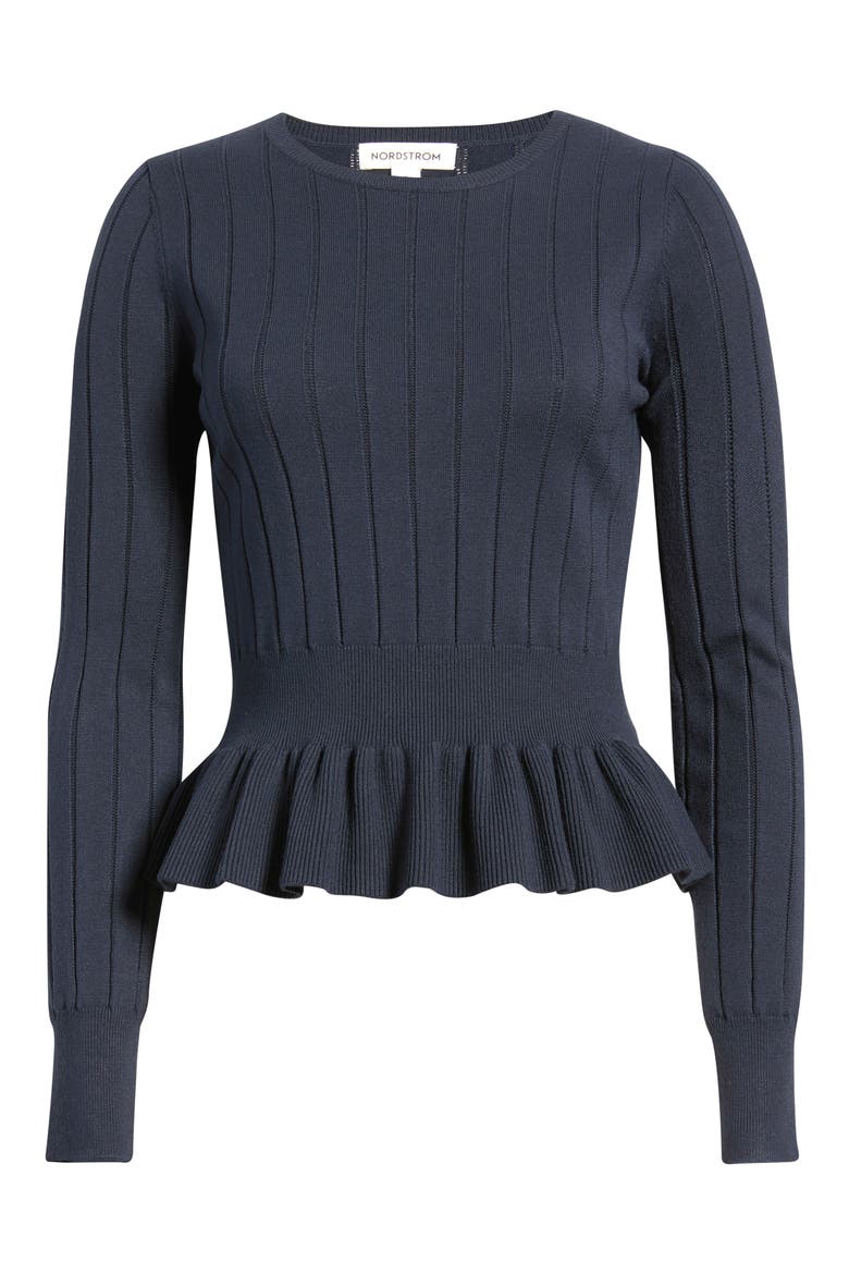 Ruffled Peplum Sweater, Alternate, color, NAVY NIGHT