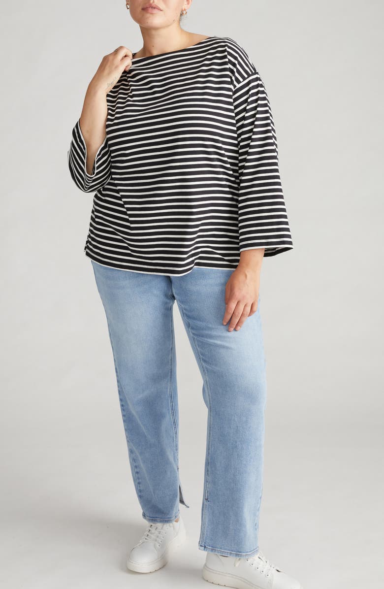 Universal Standard Montauk Breton Stripe Top, Alternate, color, Black/ White Stripe