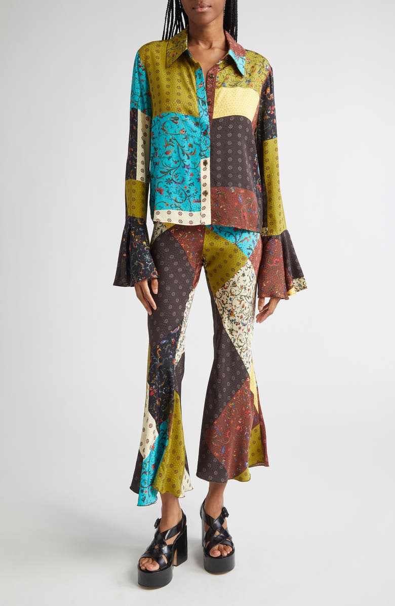 Siedrés Jeslynn Patchwork Print Flare Pants, Alternate, color, Brown Multi