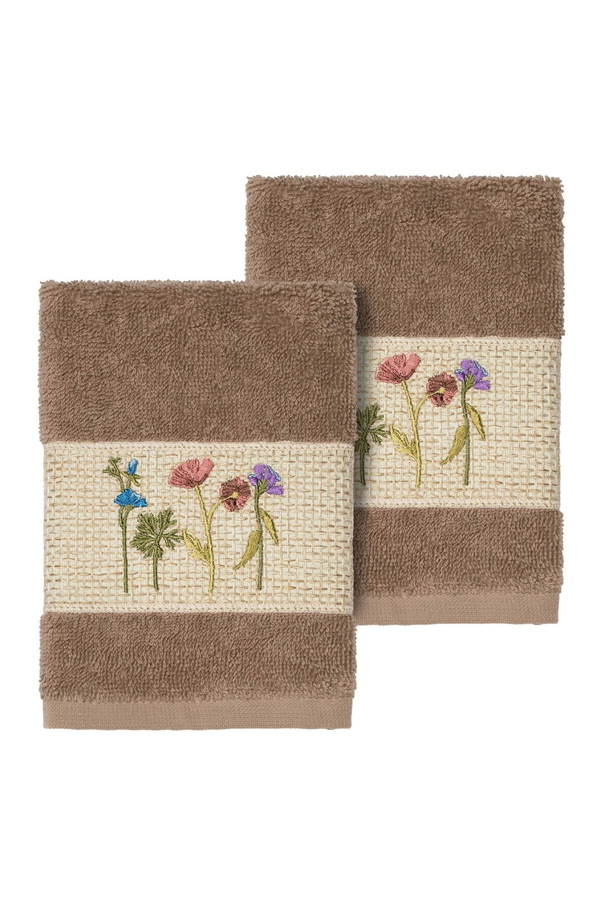 Linum Home Textiles Serenity Embellished Washcloth - Set of 2 - Latte ...